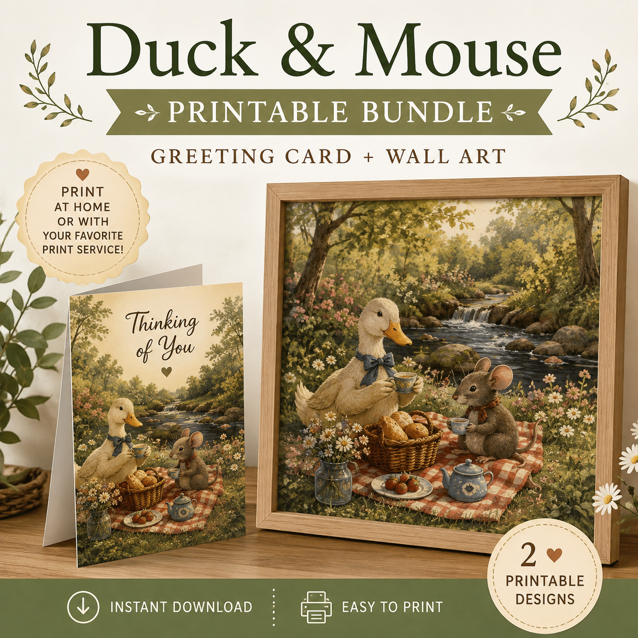 Printable bundle featuring coordinating duck and mouse designs