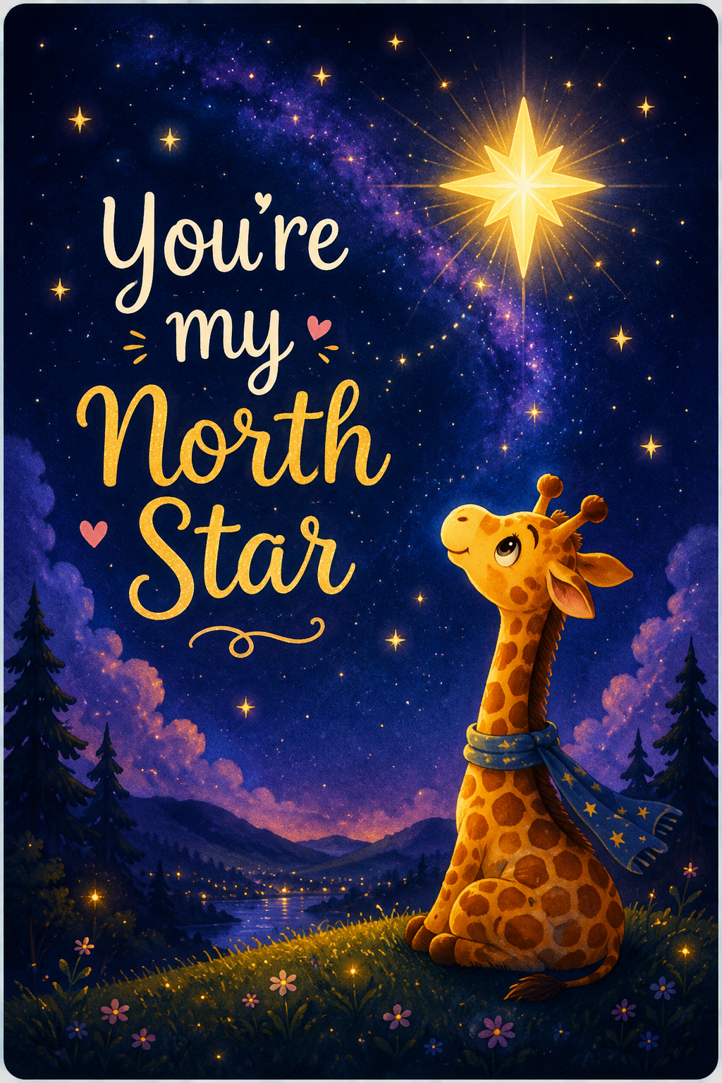 Giraffe looking up at the North Star