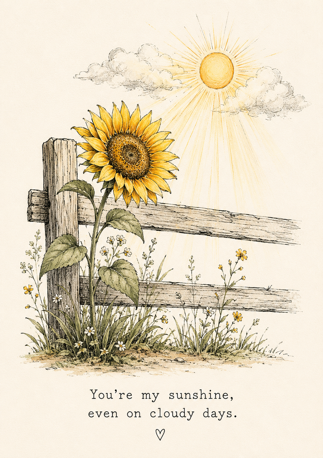 Sunflower sunshine greeting card with quote You're my sunshine even on cloudy days