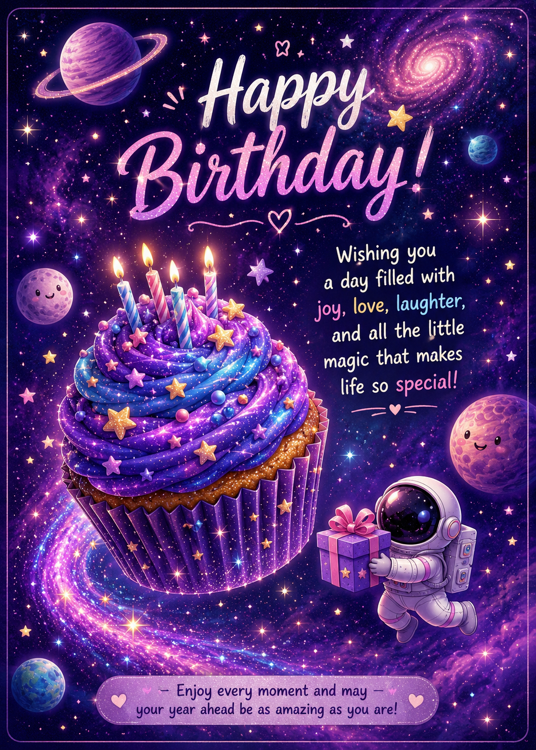 Birthday in space greeting card